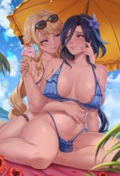 1female 1futa 1futa1girl 1futanari 1girl1futa 1girls absurd_res absurdres arm_support aroused aroused_face aroused_futa athletic athletic_female athletic_futanari bangs bare_arms bare_legs bare_shoulders bare_skin beach big_breasts bikini bikini_bottom bikini_top blonde_hair blue_bikini blue_bikini_bottom blue_bikini_top blue_bra blue_clothes blue_clothing blue_eyes blue_flower blue_hair blue_nail_polish blue_nails blue_panties blue_sky blue_underwear bow bra breasts bulge busty casual casual_exposure cleavage clorinde_(genshin_impact) clothes clothing cloud clouds cloudy_sky collarbone dickgirl drill_hair drill_sidelocks exlic eyewear eyewear_on_head female fingernails fit fit_female fit_futanari flower flower_in_hair flower_on_head food from_behind from_behind_position futanari futanari genitals genshin_impact grey_bikini grey_bikini_bottom grey_bikini_top grey_bra grey_clothes grey_clothing grey_panties grey_underwear hair_between_eyes hair_ornament hairbow hand_on_another's_cheek hand_on_another's_face hand_on_cheek hand_on_face high_resolution highres hips holding_food holding_ice_cream holding_ice_cream_cone huge_breasts ice_cream ice_cream_cone kneeling large_breasts large_filesize legs legs_apart light-skinned_female light-skinned_futanari light_skin long_hair looking_at_each_other looking_at_partner nail_polish naughty_face naughty_smile navel navia_(genshin_impact) on_ground open_legs outdoors outside panties penis plump_breasts reach_around red_flower side_by_side sidelocks sitting_down sitting_on_ground sky spread_legs stomach streaked_hair sun_umbrella sunglasses sunglasses_on_head thick_thighs thighs tinted_eyewear tinted_glasses tropical tropical_setting umbrella underwear very_high_resolution wide_hips yokozuwari yuri