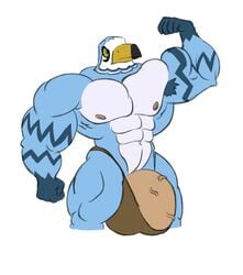 2018 abs animal_crossing anthro anthrofied armpit_hair avian barely_contained beak biceps big_pecs big_penis biped bird black_beak black_markings blue_feathers blue_stripes clothed clothing countershade_face countershade_torso countershading dipstick_beak eye_markings falcon feather_tuft feathers fist flaccid flexing front_view frown gloves_(marking) half-length_portrait hi_res huge_bulge huge_cock huge_muscles humanoid_hands male male_only markings merlin_(bird) multicolored_feathers muscular muscular_male muscular_thighs navel neck_tuft nintendo nipples no_sclera pecs penis penis_base peroneus pierce_(animal_crossing) pink_nipples pink_penis portrait quads raised_arm simple_background solo standing striped_feathers stripes thong topless triceps tuft two_tone_beak two_tone_feathers vein veiny_penis video_games white_background white_countershading white_feathers yellow_beak yellow_eyes