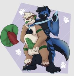 absurd_res anal anal_sex animal_genitalia anthro balls big_balls big_penis bodily_fluids canid canine canis cum cum_inside cumflation digital_media_(artwork) duo fur genital_fluids genitals hair hi_res huge_balls huge_cock hybrid hyper hyper_genitalia hyper_penis inflation knot male male/male male_penetrated male_penetrating male_penetrating_male mammal megakoda nude paws penetration penis sex shenwusky simple_background smile tail text wolfdog
