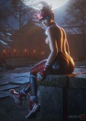 1girls 2025 3d 3d_(artwork) asian asian_female ass big_ass blender blizzard_entertainment bottomwear breasts bubble_ass bubble_butt detailed_background face_markings facial_markings female female_focus female_only headband headphones headwear hi_res highres hooded_jacket hoodie japanese japanese_female kiriko_(overwatch) kiriko_kamori leggings looking_at_viewer looking_back medium_breasts nipples overwatch pose posing showing_off sideboob sitting sunlight sunset thick_ass thick_thighs topless vgerotica watermark