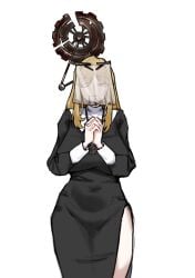 1girls blonde_hair breasts cat___nip eileen_(library_of_ruina) female female_only gear hands_together huge_breasts large_breasts library_of_ruina light-skinned_female light_skin long_hair looking_at_viewer navel_visible_through_clothes nun_outfit one_eye_closed project_moon side_slit skindentation smile solo veil wide_hips