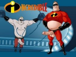 bald balls beard erection eyewear_on_head facial_hair male moustache mr._incredible muscular navel penis red_shirt shirt shitpost solo sunglasses testicles the_incredibles what