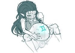 absurd_res belly big_belly birth construct crowning darlondemonic female ghost hair hi_res humanoid labor labor_pains live_birth messy_hair monochrome pointy_ears pregnant pregnant_female pregnant_humanoid push pushing pushing_out solo spirit vari_(mama_violet) vari_solra_(darlondemonic)