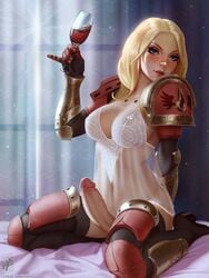 1futa absurdres adeptus_astartes armor armwear blonde_hair blood_angels blue_eyes bottomless_skirt breasts casual cleavage curvy erect_nipples erection exposed_torso female_space_marine footwear futa_only futanari handwear highres human imperium_of_man intersex large_breasts large_penis legwear lingerie looking_at_viewer navel negligee nipple_bulge nipples pale_skin pauldrons penis penis_out red_lipstick see-through skirt solo solo_futa space_marine themaestronoob warhammer_(franchise) warhammer_40k wine wine_glass