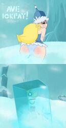 2021 ass_focus background big_ass blonde_female blonde_hair blue_dress blue_hat blue_panties blush blushing_at_viewer cartoony colored colored_fart colored_outline detailed_background fairy fart fart_fetish fluffy_clothing frozen frozen_solid hoodie long_hair long_hair_female long_nose mountain nymph_(rayman) orange_hair purple_hoodie purple_shirt rayman_(series) red_hood rosy_cheeks screaming shaded snowing snowing_outside sound_effects stinkify text tongue_out