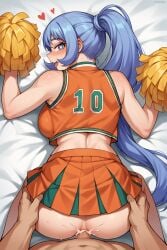 ai_generated ass blue_hair cheerleader cum_inside heart-shaped_pupils lambga long_hair nejire_hado sex sex_from_behind
