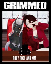 2girls 3d arrancon black_hair black_hair_female cleavage cover_page female female_only glasses golden_eyes grimm_(rwby) grimmed horns kim_(arrancon_grimmed) long_hair long_hair_female monster_dildo monster_girl multiple_girls pose posing red_highlights ruby_rose rwby silver_eyes sticking_out_tongue white_hair white_hair_female
