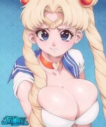 <3 1girls 2020 alternate_breast_size big_breasts bishoujo_senshi_sailor_moon biting_lip biting_own_lip blonde blonde_hair blush blushing breasts bursting_breasts choker cleavage cleavage_overflow clothing curvaceous deep_skin earrings female female_focus female_only hair_ornament heart heart-shaped_pupils heart_eyes hi_res high_resolution highres huge_breasts jay-marvel large_breasts light-skinned_female light_skin lip_biting meme overflowing_breasts sailor_moon sailor_moon_redraw_challenge sailor_senshi_uniform sailor_uniform skindentation solo solo_female solo_focus superheroine twintails usagi_tsukino voluptuous