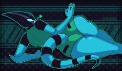 alien ass ben_10 big_ass blue_body cartoon_network envylemonade heart helen_wheels kineceleran leotard mask tail thick_thighs thighs watermark