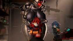 3d ari_is_very_sad assaultron_(fallout) big_breasts breasts fallout female mimi_sentry mocking robot robot_girl tf2