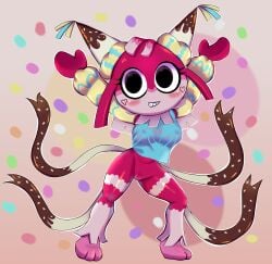 blue_shirt blush breasts candy chocolate dandy's_world female ice_cream nipple_bulge nipples nipples_visible_through_clothing pinata presenting_breasts presenting_pussy pussy red_skin roblox roblox_game short_hair showing_breasts showing_pussy solo_female tagme_(artist) vagina yatta_(dandy's_world)