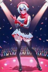:d absurd_res adjusting_clothes adjusting_gloves ahoge ai_generated alternate_costume arlecchino_(genshin_impact) ass_visible_through_thighs asymmetrical_hair audience bare_shoulders beret black_eyes black_footwear black_hair black_shirt black_skirt black_thighhighs blue_shirt blue_skirt blush breasts clothing_cutout concert confetti contemporary contrapposto cowboy_shot cross-shaped_pupils detached_sleeves dress female frills full_body fur-trimmed_gloves fur-trimmed_sleeves fur_trim genshin_impact glint gloves glowstick grey_hair grey_shirt grey_skirt grin hair_between_eyes hand_up hands_up hat head_tilt heart heart-shaped_pupils heart_ahoge high-waist_skirt high_heels holding idol jewelry large_breasts layered_skirt legs_apart light light_particles long_bangs long_hair long_sleeves looking_at_viewer mary_janes medium_breasts medium_hair miniskirt ministro mismatched_pupils multicolored_clothes multicolored_hair open_mouth parted_lips pink_gloves pink_headwear pleated_skirt red_eyes red_gloves red_headwear red_pupils red_scarf ribbed_shirt scarf self_upload shadow shirt shirt_tucked_in shoes short_hair short_hair_with_long_locks skindentation skirt sleeveless sleeveless_shirt smile solo sparkle spotlight stage stage_lights standing streaked_hair striped_clothes striped_shirt striped_skirt swept_bangs symbol-shaped_pupils tattoo teeth thick_thighs thighhighs thighs two-tone_hair two-tone_shirt two-tone_skirt vertical-striped_clothes vertical-striped_shirt white_hair white_shirt white_skirt white_sleeves x-shaped_pupils zettai_ryouiki