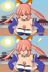 1boy 1boy1girl 1girls big_breasts breasts comic comic_panel commission commission_art commissions_open cum cum_on_breasts cumshot fate_(series) female male paizuri simple_background simple_shading tamamo_no_mae_(fate)