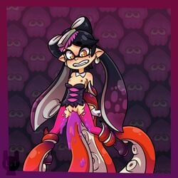 2018 black_hair blush bound breasts callie_(splatoon) cephalopod cephalopod_humanoid clitoris clothing digital_media_(artwork) exposed_breasts fangs female forced gloves hair inkling long_hair lv1shadowpuppet marine nintendo nipples penetration pussy splatoon squid squid_sisters tentacle tentacle_hair tentacle_sex vaginal_penetration video_games yellow_eyes