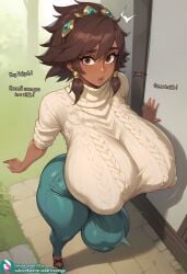 1futa 2025 2d ai_generated areola_bulge balls big_balls big_breasts big_penis blush breasts brown_eyes brown_hair bulge bulge_through_clothing bulge_under_clothes child_bearing_hips colored dialogue flaccid flaccid_penis futa_only futanari hair_ornament heavy_balls heavy_breasts heavy_penis huge_balls huge_breasts huge_bulge huge_cock hung_futa hyper_balls hyper_breasts hyper_penis intersex league_of_legends looking_at_viewer nipple_bulge noonyx penis taliyah text thick_thighs thunder_thighs uncensored