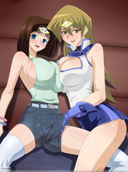 2018 2girls alexis_rhodes blonde_hair blue_eyes blue_skirt brainwashing breasts brown_hair cleavage clothed ed-jim empty_eyes female_only femsub fingering gloves hypnosis large_breasts mind_control multiple_girls pleated_skirt pussy_juice shorts skirt tea_gardner teenage_girl teenager text thighhighs time_paradox url watermark yu-gi-oh! yu-gi-oh!_duel_monsters yu-gi-oh!_duel_monsters_gx yu-gi-oh!_gx