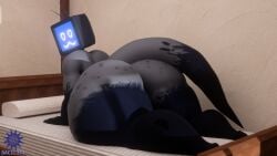 3d_(artwork) ambiguous_gender android ass bacility bed beep_(bacility) big_butt digital_media_(artwork) drywall electronics for_a_head furniture gradient_arms gradient_body gradient_legs gradient_tail hi_res humanoid hyper_ass logo machine male object_head robot screen screen_face screen_head solo tagme tapering_tail television tv_head white_body widescreen