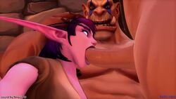 1girls 2boys 3d animated clothed deepthroat fellatio female hand_on_head large_penis long_ears nexus763 night_elf ogre oral pink_skin pointy_teeth purple_hair runiclodges sound video world_of_warcraft