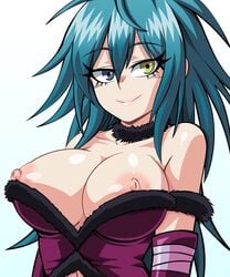 big_breasts blood_lad blue_eye blue_hair green_eye heterochromia lewdamone neyn_hydra nipple_slip nipples partially_clothed smile