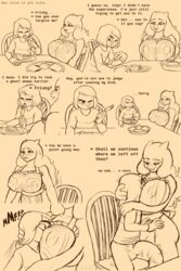 ! 2018 apron between_breasts big_breasts big_penis blush breasts bulge chair clothing digital_media_(artwork) english_text female food frisk frisky_(under(her)tail) hug human male mammal nipple_bulge penis penis_outline pie simple_background text thewill toriel tutori_(under(her)tail) under(her)tail undertale undertale_fanfiction video_games