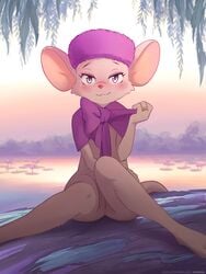 ancesra anthro anthro_only blush bottomless clitoris disney edit female fur furry hat looking_at_viewer mammal miss_bianca mouse pussy ribbons ring rodent seductive sitting smile the_rescuers the_rescuers_down_under white_fur