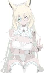 1girls 2026 animal_ears big_breasts breasts curvy curvy_figure emotionless exposed_shoulders eyepatch female female_only hi_res large_breasts light-skinned_female long_hair mecha nanatuki5 one_eye_covered one_eye_obstructed original original_character peace_sign robot robot_anthro robot_girl robot_humanoid shoulders_exposed simple_background solo thick_thighs thighs thin_waist white_background white_fur white_hair wide_hips