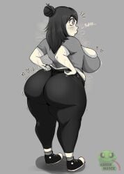 1girls adjusting_clothes ass ass_focus big_ass big_breasts black_and_white black_pants blush bottomwear breasts bubble_ass bubble_butt female female_only footwear full_body greenmasck hair hair_bun heart huge_ass huge_breasts inko_midoriya legs light-skinned_female mature mature_female mature_woman milf monochrome mother motion_lines my_hero_academia nail_polish nails onomatopoeia pants parted_lips shirt shoes solo solo_female steam steaming_body steamy thick_thighs thighs tied_hair topwear workout_clothes