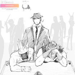 3boys anger_vein ashxrzzz blush chance_(forsaken) covering_face finger_fuck fingering fingering_ass forsaken_(roblox) front_view itrapped_(forsaken) mafioso_(forsaken) male/male/male male_focus male_on_male male_only request requested roblox roblox_game robloxian self_upload simple_background small_dom_big_sub threesome