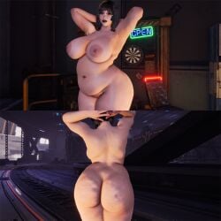 1girls back bbw behind_view belly big_areola big_nipples black_hair black_lipstick breasts cellulite chubby cleavage completely_nude completely_nude_female drainbread eve_(stellar_blade) female glasses goth hands_behind_head horny_female huge_ass huge_breasts huge_thighs makeup mod nude nude_female pink_areola pink_nipples plump pubic_hair short_hair smiling stellar_blade thick_thighs voluptuous voluptuous_female wide_hips