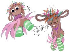 2026 bassie_(dandy's_world) below_view blush brialzebubbie colored_sketch covering_self dandy's_world embarrassed innie_pussy no_panties pussy shocked sp4gh3tt1 upskirt wind_lift