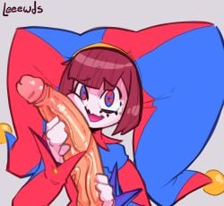 cheek_press clown clown_costume clown_girl clown_makeup grabbing_penis holding_penis huge_cock imminent_oral leeewds light-skinned_male light_skin looking_at_viewer massive_cock massive_penis pale-skinned_female pale_skin penis penis_awe penis_bigger_than_body penis_bigger_than_head penis_grab penis_on_face penis_out penis_size_difference pomni_(the_amazing_digital_circus) pov pov_male scared_expression scared_face surprised_expression surprised_face the_amazing_digital_circus