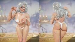 3d ai_generated ass bikini black_cat_(marvel) black_cat_(marvel_rivals) boobs felicia_hardy marvel marvel_rivals white_body white_hair