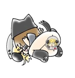 1boy 1boy1girl 1girls anus ass asshole bear_ears bear_girl black_ears black_socks blonde_hair brown_hair censored chibi coo_erhard di_gi_charat dog_boy duo feet hat implied_penetration inumimi kemonomimi mating_press not_loli not_shota nurse_hat open_mouth panda_ears panda_girl paw_socks pawpads paws piyoko sex socks tears x_anus