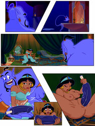 aladdin areolae ass big_ass big_breasts bored breasts cleavage comic dildo disney disney_princess female genie_(aladdin) male masturbation mrdickcumz nipples nude princess_jasmine pussy pussy_juice pussy_training sex_toy vaginal_penetration