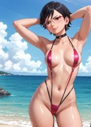 1girls 2d ai_generated areolae armpit bare_arms big_breasts bikini bikini_bottom bikini_top black_eyes black_hair boruto:_naruto_next_generations breasts chest curvy curvy_figure cute cute_face detailed eyelashes eyeshadow female female_only fit fit_female focus hair high_quality large_breasts legs light-skinned_female light_skin lips lipstick looking_at_viewer makeup mascara medium_breasts naruto naruto_(series) nero100 outdoors outside pale-skinned_female pale_skin perky_breasts petite petite_body petite_female posing sarada_uchiha seductive seductive_look short_hair skinny skinny_girl stable_diffusion swimsuit swimwear tagme teenager thighs thin_waist twintails