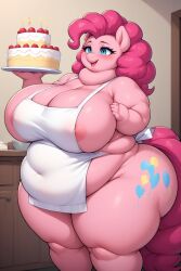 ai_generated apron cake fat fat_ass huge_breasts my_little_pony neck_rolls obese pinkie_pie_(mlp) thick_thighs