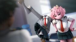 1boy 2girls 3d greatm8 izuku_midoriya leg_up mina_ashido my_hero_academia panties pink_hair school_uniform skirt tooru_hagakure tooru_hagakure_(invisible) white_panties