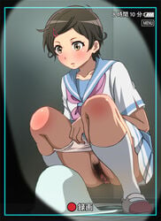 blush clothing ekikon_kenkyuukai female heitai_gensui hibike!_euphonium panties pubic_hair skirt solo squat squat_toilet squatting tagme teenage thighs toilet