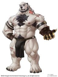 2026 abs anshot_(furrybar_ai) anthro arm_scar armband armor armpit_hair balls bear beard biceps black_bottomwear black_clothing black_hair black_loincloth black_pawpads blue_eyes body_hair bottomwear bulge chest_scar chest_tuft claws clothed clothing facial_hair facial_scar finger_claws forehead_scar fur furrybar_ai gaunlets genitals gold_gaunlets greaves hair hi_res leg_scar lip_scar loincloth loincloth_only male male_only mammal muscular muscular_anthro muscular_male muscular_thighs nipples pawpads pecs polar_bear rossciaco scar solo thigh_scar toe_claws topless tuft underpaw ursine white_body white_fur x_scar