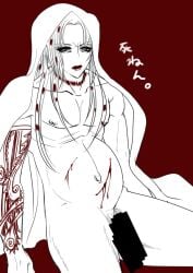 1boy belly bleeding censored censored_penis diavolo feminine_faced_male feminine_male japanese_text jojo's_bizarre_adventure male male_only male_pregnancy penis pregnant pregnant_belly pregnant_male vento_aureo