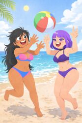 ai_generated armpits beach bellybutton bikini brown_body brown_skin choker dark-skinned_female dark_skin duolingo goth goth_girl lily_(duolingo) yuri zari_(duolingo)