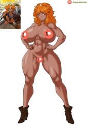 anguirus big_ass big_breasts big_butt boots breasts dark-skinned_female dark_skin emperador-san genitals godzilla_(series) hi_res highres huge_breasts human kaiju kaiju_girl monster_girl muscular muscular_female orange_eyes orange_hair patreon_logo patreon_username voluptuous_female