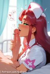 1boy 1girls ai_generated anus back_view belliora boobjob cartoon_network dc dc_comics dick_grayson english_text female female_focus female_on_cloth focus green_eyes green_sclera heart heart_symbol hi_res horny_female huge_ass indoors koriand'r licking_penis looking_at_viewer low-angle_view nurse open_mouth partial_male penetration penis pussy_juice red_hair robin_(dc) sex starfire tanned_female tanned_skin teen_titans text uncensored veiny_penis watermark