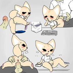 1boy 1girls aggressive_retsuko aggretsuko anthro anus ass blush bottomless breasts canine clitoris clothed clothed_sex clothing computer cum cum_drip cum_in_pussy cum_inside dripping duo faceless_male female female_focus female_penetrated fennec fenneko fernut fox fur furry human human_on_anthro interspecies laptop larger_male male male/female male_penetrating male_penetrating_female mammal manumaru office open_mouth panties panties_around_one_leg panting penetration presenting presenting_anus presenting_hindquarters presenting_pussy pussy sanrio seductive shortstack simple_background size_difference smaller_female smaller_penetrated smooth_fur solo_focus straight tail tan_fur underwear underwear_around_one_leg undressing unprofessional_behavior vaginal_penetration yawn