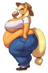 ai_generated anthro applejack_(mlp) cowboy_hat equine fat huge_belly huge_breasts my_little_pony obese pony thick thick_ass thick_thighs