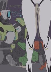 "artist:(lamia_0205)" asking_for_more bastion_(overwatch) big_dick big_penis consensual consent creampied cum_drip cum_in_pussy cum_on_body dialogues dick_out dripping dripping_cum dripping_penis dripping_semen echo_(overwatch) helping overwatch overwatch_2 robot robot_girl robot_humanoid robot_sex sitting white_body