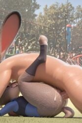 ai_generated cum_in_pussy cumming_inside judy_hopps justsomebuddy mating_press outdoor_nudity outdoor_sex zootopia