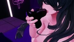 animal_dildo bed black_hair blue_eyes completely_naked completely_nude completely_nude_female dildo dildo_in_mouth freckles horse_dildo large_areolae large_breasts light-skinned_female light_skin longer_than_30_seconds low_quality low_res lowres self_pleasure self_upload shorter_than_one_minute solo solo_female solo_focus tagme thick tongue tongue_out video vrcfemboy vrchat vrchat_avatar