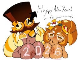 big_breasts blonde_hair cookie_run cookie_run_ovenbreak croissant_cookie cum cum_on_breasts happy_new_year long_hair new_year tagme timekeeper_cookie tirazyy tophat