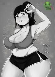 1girls big_breasts black_and_white black_shorts blush bottomwear breasts cleavage female female_only greenmasck hair hair_bun heart hips huge_breasts inko_midoriya mature mature_female mature_woman milf monochrome mother motion_lines my_hero_academia nail_polish nails parted_lips short_shorts shorts smile solo solo_female sports_bra sports_shorts sports_uniform sportswear steam steaming_body steamy steamy_breath thick_thighs thighs tied_hair topwear wide_hips